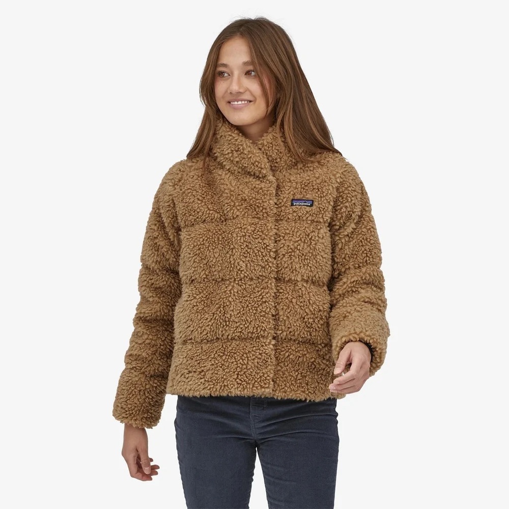 Patagonia Womens Jacket Recycled High Pile Fleece Down in Barefoot Tan